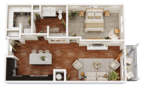 Floor plan for 1 bed, 1 bath, 780 sqft